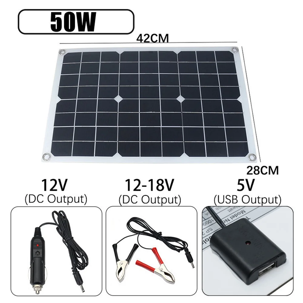 

New 50W 12V/5V Silicon Solar Panel Dual Output USB Solar-Battery-Charger with 10/20/30A/40A/50A MPPT Solar Charge Controller