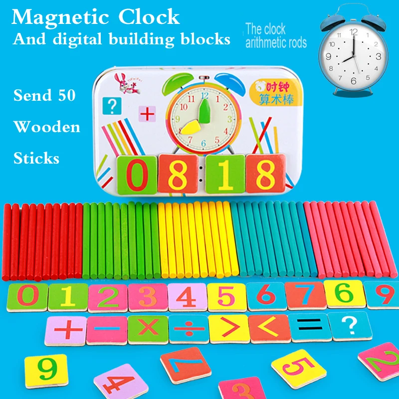Educational toys math toys teaching aids toys Baby Education Toys Montessori Box Digital Clock Math Toy Number digital Counting Wood Stick Baby Kids Toy Gifts