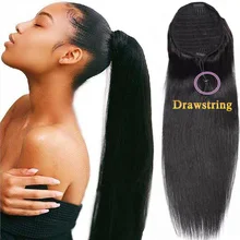 Coleta recta de cabello humano para mujer, coleta brasileña con Clip en coletas, extensiones de cabello humano soplado negro, no Remy