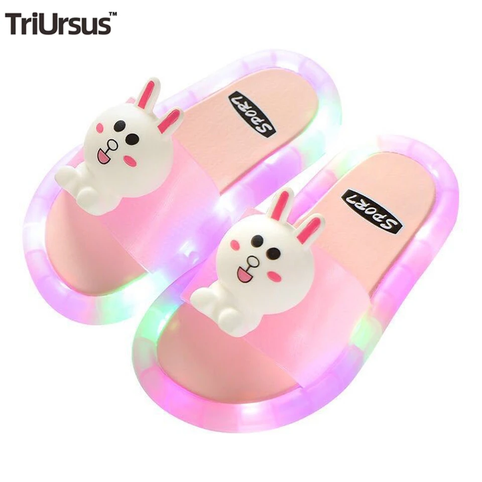 Zapatillas los niños luminoso de sandalias de verano chanclas para niña niño iluminación Animal cara de la sonrisa Fondo suave de dibujos animados Flip Flops