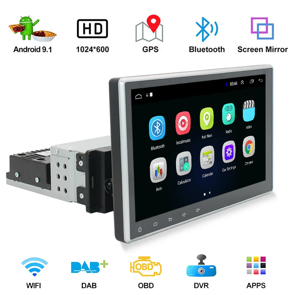 

2G+16G Android 9.1 1Din Car Stereo Radio Player 9" Adjustable Screen Rotatable GPS Navigation WIFI Bluetooth Multimedia Player