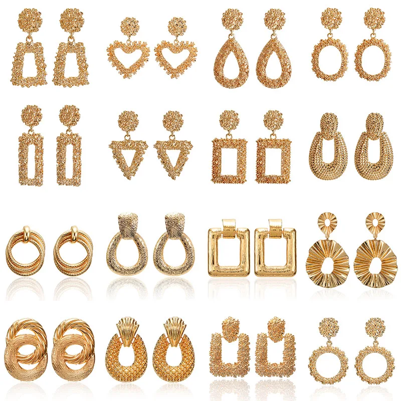 

New Vintage Drop Earrings For Women Gold/Silver Color Big Geometric Statement Earring 2019 Fashion Earring India Jewelry