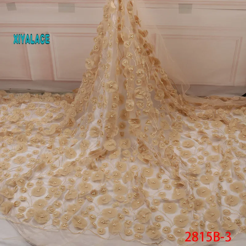 Африканский бисером 3D Тюлевое шелковое расшитое бисером ткань Высококачественная аппликация Тюль нигерийские кружева ткани для свадебных YA2815B-5
