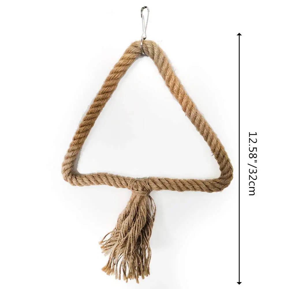 Pet Bird Swing Triangle Circle Shape Hemp Rope Climbing Toy Parrot Perch Stand Cage Hanging Decor