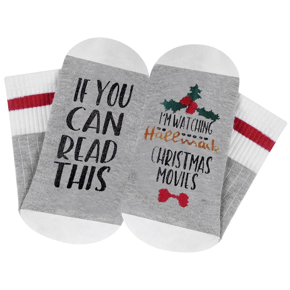 Hallmark/мягкие носки для просмотра рождественских фильмов, носки, если вы можете прочитать эти подарки, хлопковые носки унисекс, теплые зимние носки - Цвет: Серый