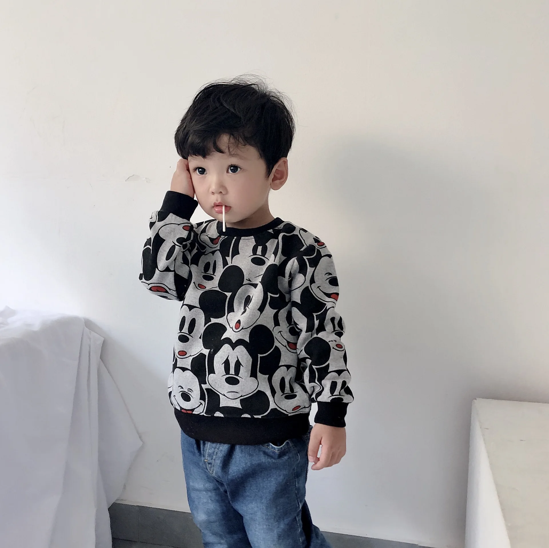 Hello kitty/Детская флисовая толстовка с капюшоном; детские толстовки для маленьких девочек и мальчиков; топы; теплая толстовка с Микки Маусом; детская одежда; костюм - Цвет: Gray