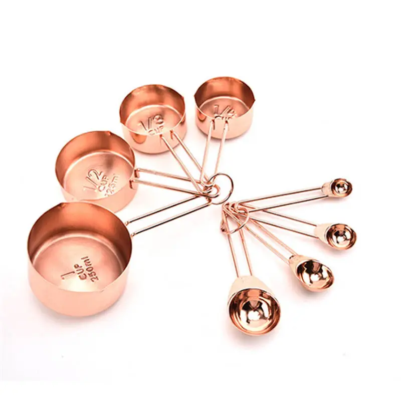 

8pcs/set Rose gold Stainless Steel Measuring Cups Spoons set Engraved Measurements Pouring Spouts Polished Kitchen Baking Tools