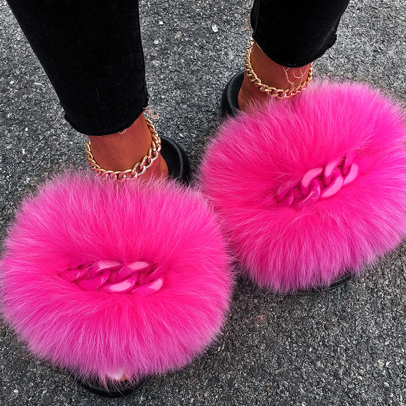 Pink Real Mink Fur Slippers Slides Fur Sandals Personalized Initial Gift  for her