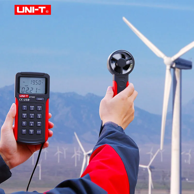 UNI-T UT362 Anemometer Data hold Wind Speed Meter LCD Backlight Air Flow Meter Temp measure with Data storage/USB interface