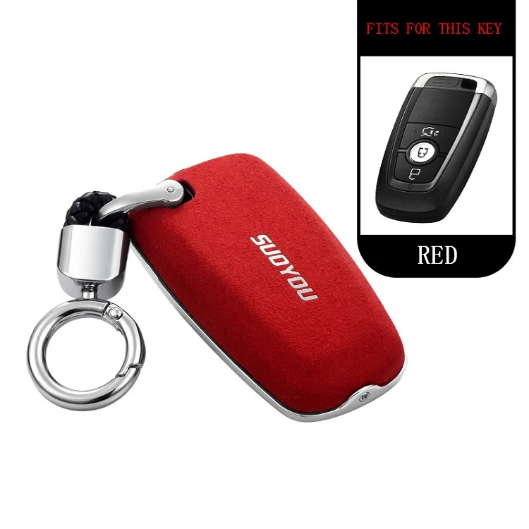 Замшевый флип Меховой чехол для ключей для Ford Mondeo Mustang Focus Everest Explorer edge Kuga Ford Fiesta F150 EXPEDITION Car - Название цвета: G-Red