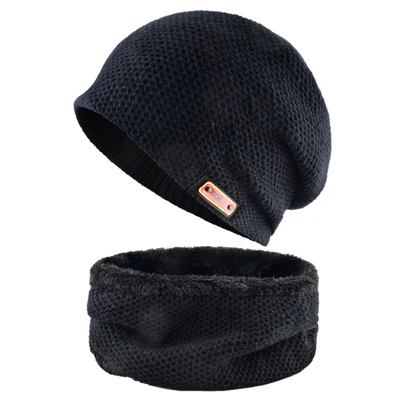 Black Set TQMSMY зимняя теплая шапка шарф набор вязаный однотонный шапочки Skullies мужские и женские спортивные головные уборы наборы Модный вязаный капот TMA98 - Цвет: Black Set