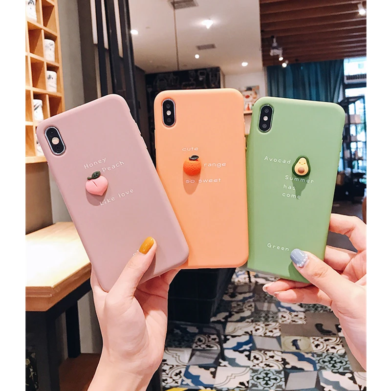 

Solid color stereoscopic Avocado Silicone Phone Case For iPhone X XS XR XS Max 8 7 6 6S Plus Simple Cute protection Back Cover