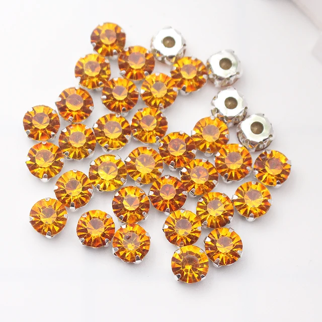 3mm-8mm Claw Cup Crystals Strass Flatback Round Stones Non Hotfix Silver Base Sew On Rhinestones For Clothes DIY Needlework Gems topaz