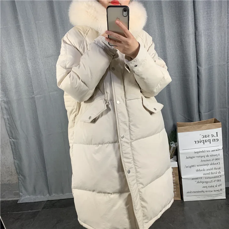 Стиль Южная Корея Dongdaemun зимний большой меховой воротник пуховик Женская средней длины Толстая свободная Мода