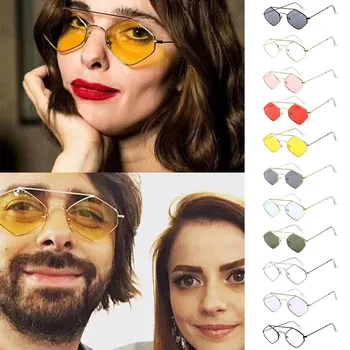 

Women Men Diamond Vintage Brand Designer Retro Sunglasses UV400 Metal Rhombus Frame Glasses Eyewear gafas de sol mujer 2020