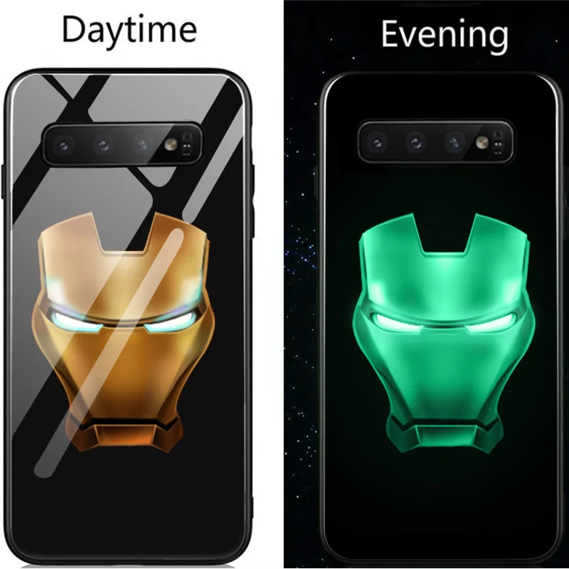 Marvel Iron Man Batman Venom Luminous Glass Case For Samsung S11 S10 e S9 S8 Plus Note 10 9 8 Avengers Phone Cover Coque Fundas