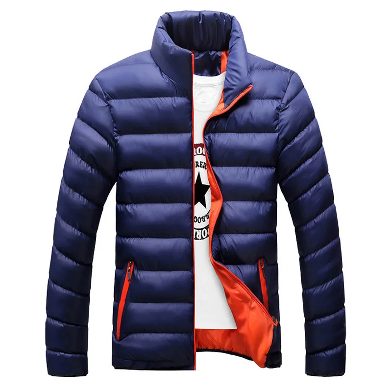 Dark Blue Новинка, осенне-зимнее мужское однотонное хлопковое пальто с длинными рукавами, мужская куртка-парка 4XL - Цвет: Dark Blue