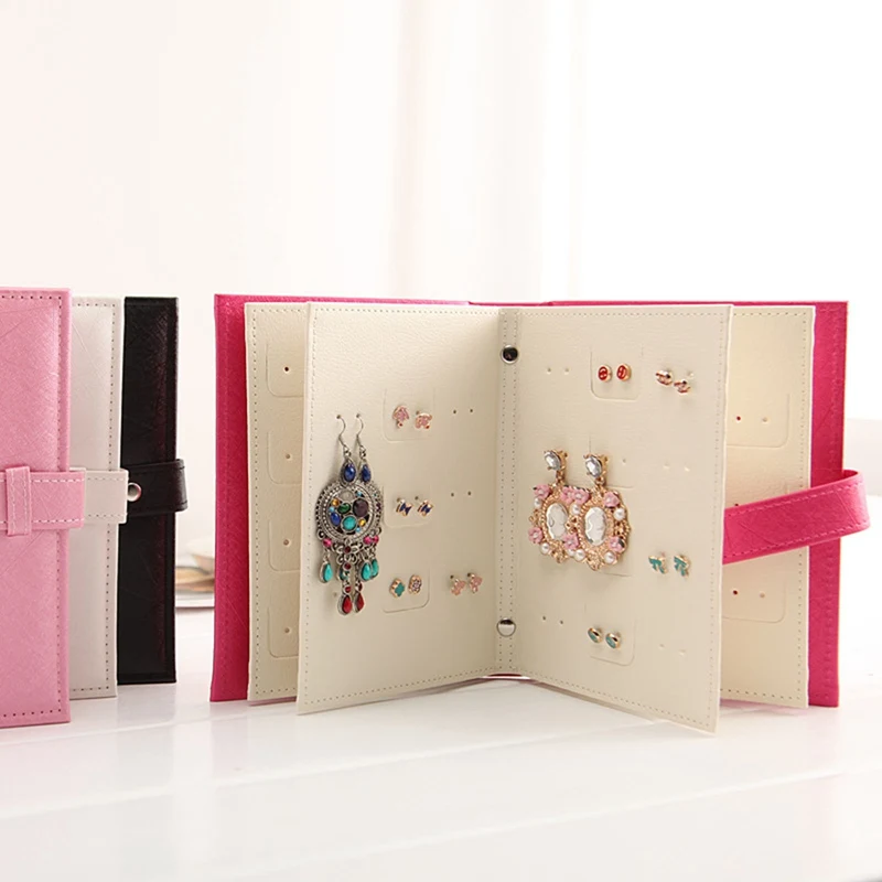 

Jewelry Organizer, Portable Earring Holder Pu Leather Travel Jewelry Organizer Case with Foldable Book Design