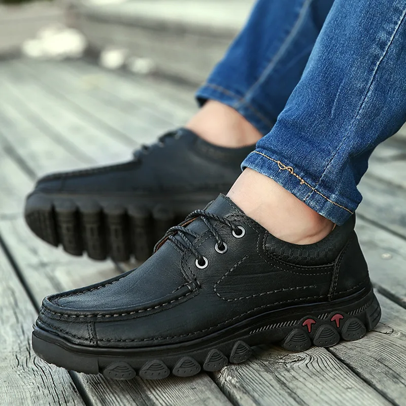 

Outdoor leisure shoe top layer leather soft bottom lace up round head leather for middle-aged and elderly men's shoes