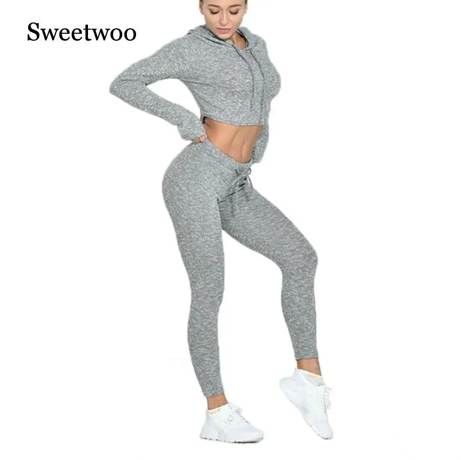 

SWEETWOO Women Long Sleeve Running Set Fitness Sports Suits Quick-dry Running Jogging Yoga Swear Pants+Running Tops Hooded Sets