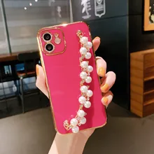 11 Case Luxury Diamond Glitter Bracelet Hand Holder Gold Plated Cover for iPhone 12 Pro Max 8 Plus 7 XR XS X Electroplated Cover