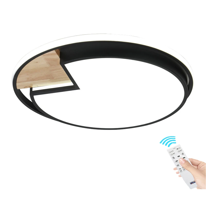 RC Dimmable Современный скандинавский светодиодный потолочный светильник из цельного дерева, для гостиной, спальни, круглого коридора, кухни, освещение, домашнее украшение - Цвет корпуса: RC Dimmable