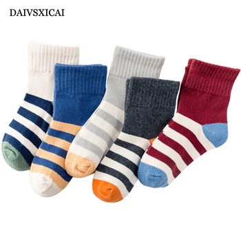 

Daivsxicai Winter Socks Baby Stripe Warm Cotton Socks For Children Comfortable Breathable Kids Tube Socks 5pairs/lot