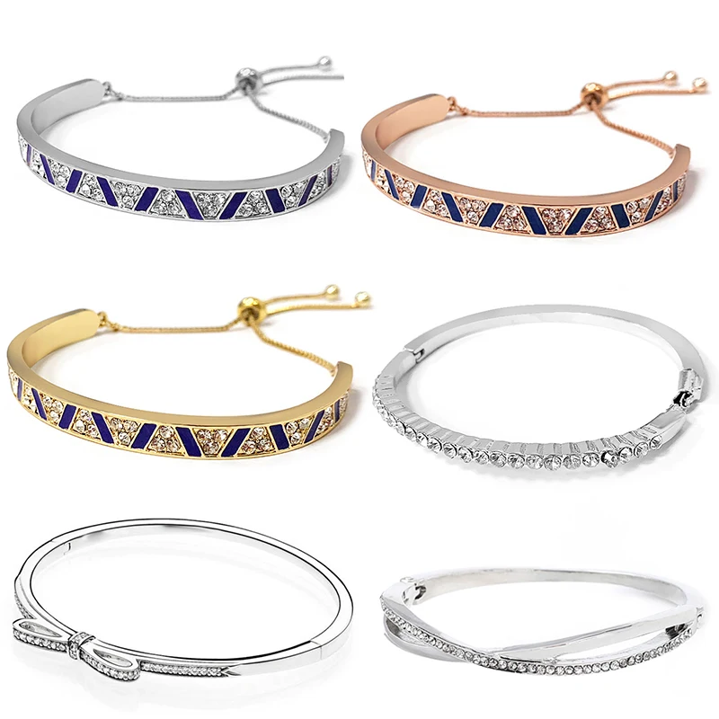 

High Quality Rhinestone Charm Bracelets Zircon Multi-Layer Stainless Steel Fine Bangle Bracelet For Women Friend Best Gift