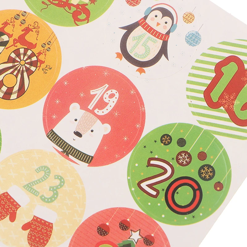 120PCS Christmas Advent Countdown Calendar Stickers Numbers Gift Bag Label Seals