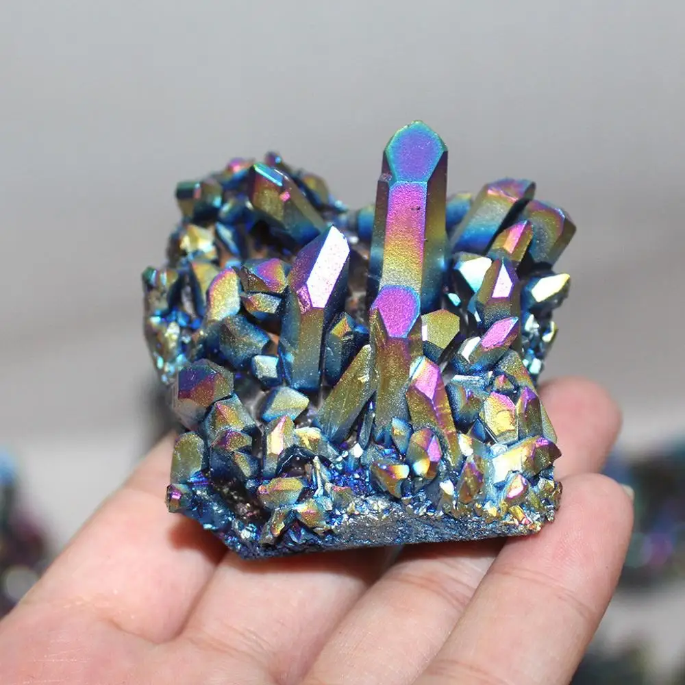 Природный QuartzCrystal Радужный Titaniumn кластер VUG Minerall с лечебным действием, образцы разноцветный Titaniumcrystal кластер T