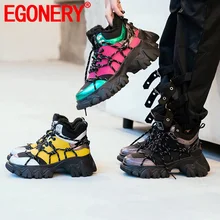 EGONERY Брендовые женские кожаные кроссовки; обувь на плоской подошве, платформы, Сандалеты с перекрестной шнуровкой на осень-зиму повседневная женская обувь, круглый носок, обувь для снега, женские сапоги