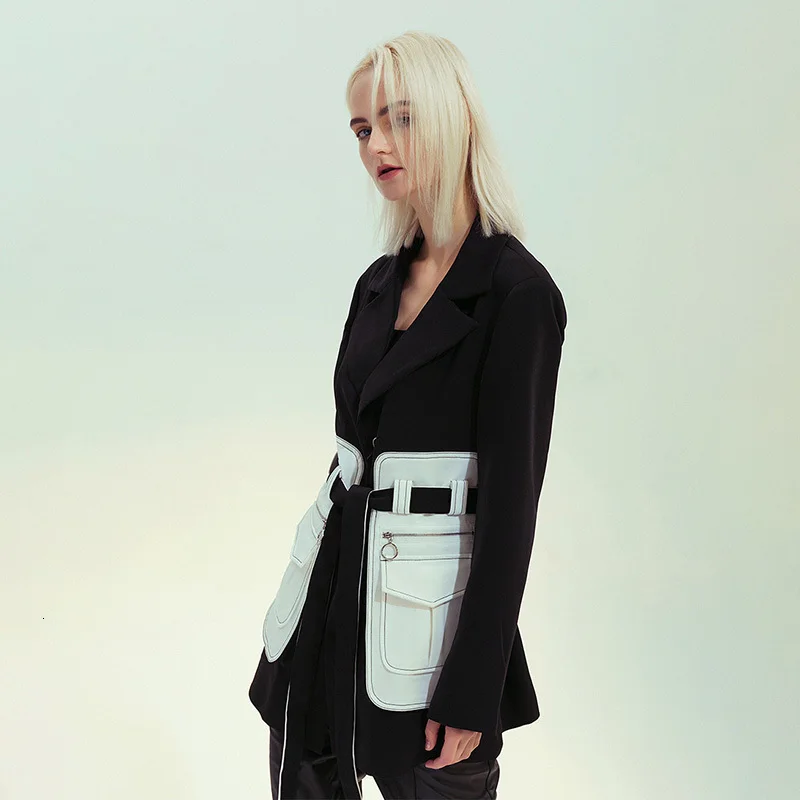 TWOTWINSTYLE лоскутные куртки хитовых цветов для женщин с зубчатым воротником и длинным рукавом с высокой талией на шнуровке пальто Женская мода