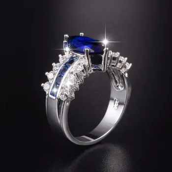 

Big Hot Sale Luxury Marquise Cut 3 Carat Blue Sapphire Wedding Ring for Women Men Have S925 Logo Real 925 Silver Rings size 5-10