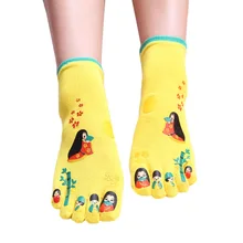 Носки с пальцами для женщин, профессиональные хлопковые носки с мультяшным принтом, стандартные Дышащие носки для фитнеса, женские забавные носки