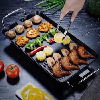 

220V 41x23cm Electric Nonstick BBQ Grill Barbecue Oven Roasting Pan Barbecue Griddle Cookware Kitchen Cooking Tools with EU Plug