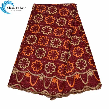 

Alisa New Arrived African Dry Lace Fabrics 5 Yards/pcs 100% Cotton lace Fabrics With Embroidery And Stones For Wedding Dresses