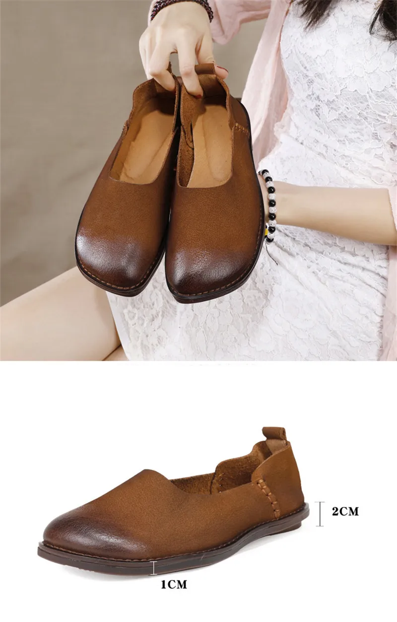 Vintage 2020 New Flat Loafes Shoes Women Genuine Leather Retro Matte Cow Leather Casual Soft Bottom Flats Mother Shoes Handmade (10)