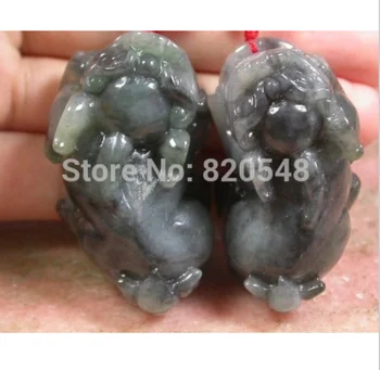 

afa882027+++ Pair Black 100% Natural A Jade jadeite pendant Dragon Pi Xiu Coin 703462