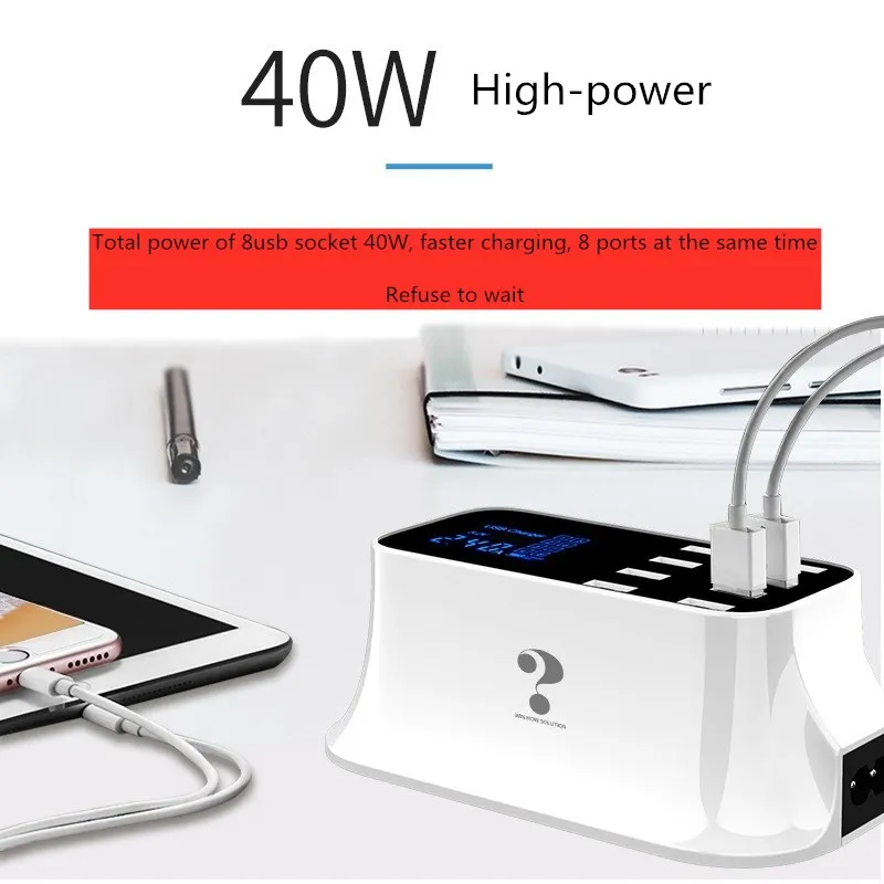Многопортовый смарт-Адаптер зарядного устройства 8usb с 8 портами USB lcd 40w2. 4a адаптер