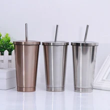 Кофейная кружка из нержавеющей стали кружка с крышкой вакуумная колба Питьевая соломинка для чая чашка молоко металлическая кружка