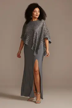

tailor shop custom made Mother of the Bride Dress Jersey Sheath Plus Size Gown with Sequin Capelet dress with cape