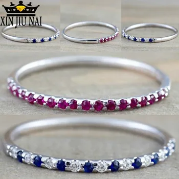 

4 Colors Simple Wedding Engagement Band Thin Ring Fashion Cubic Zirconia Rings For Women Blue Crystal Lover's Fashion Jewelry