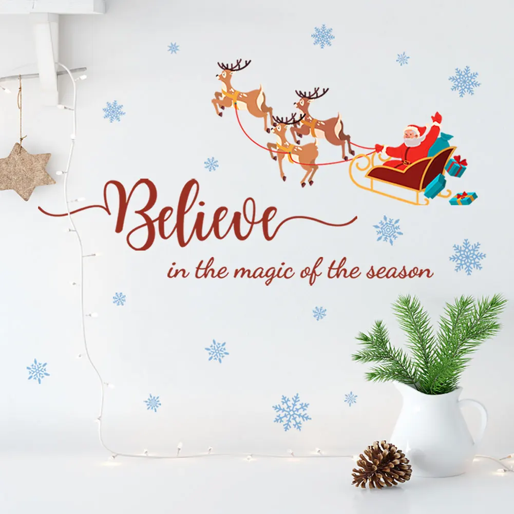 

Christmas Santa Claus Wall Stickers For Christmas Festival Decoration Wallpaper Window Home Decor Snowflake New Year Decals