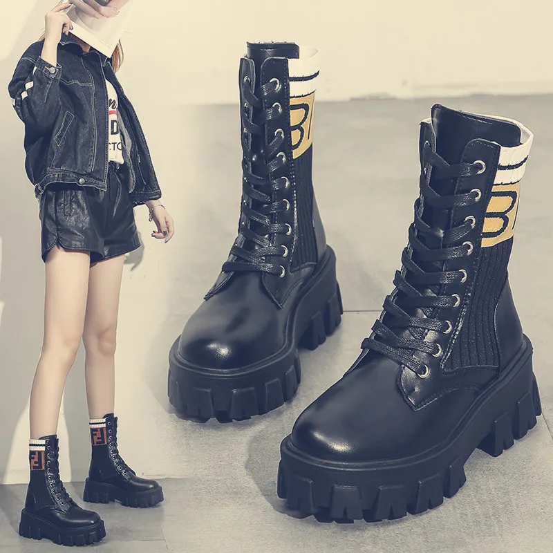 Теплые женские ботинки из искусственной кожи на платформе и высоком каблуке |