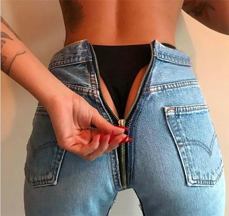 Jean avec fermeture éclair derriere femme Clearance