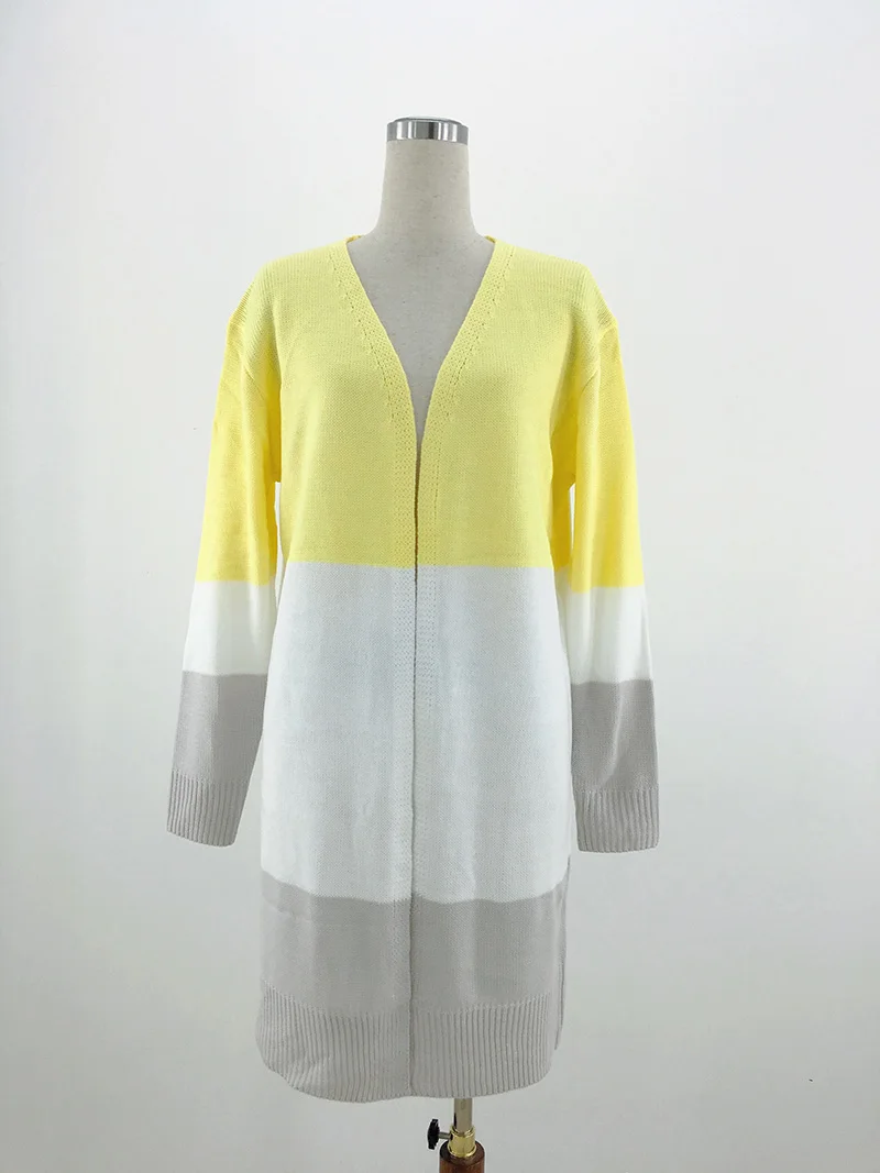 Fitshinling Block, длинный кардиган в стиле пэчворк, зимнее пальто,, Boho, тонкая женская трикотажная куртка, длинный рукав, открытая стежка, кардиганы