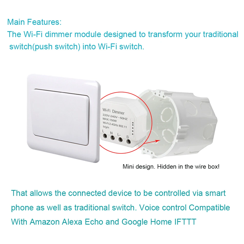 

150W 220V-240V Home WIFI Dimmer Module Wireless Switch Remote Control Controller Automatic Multifunction LED Light Smart Timer