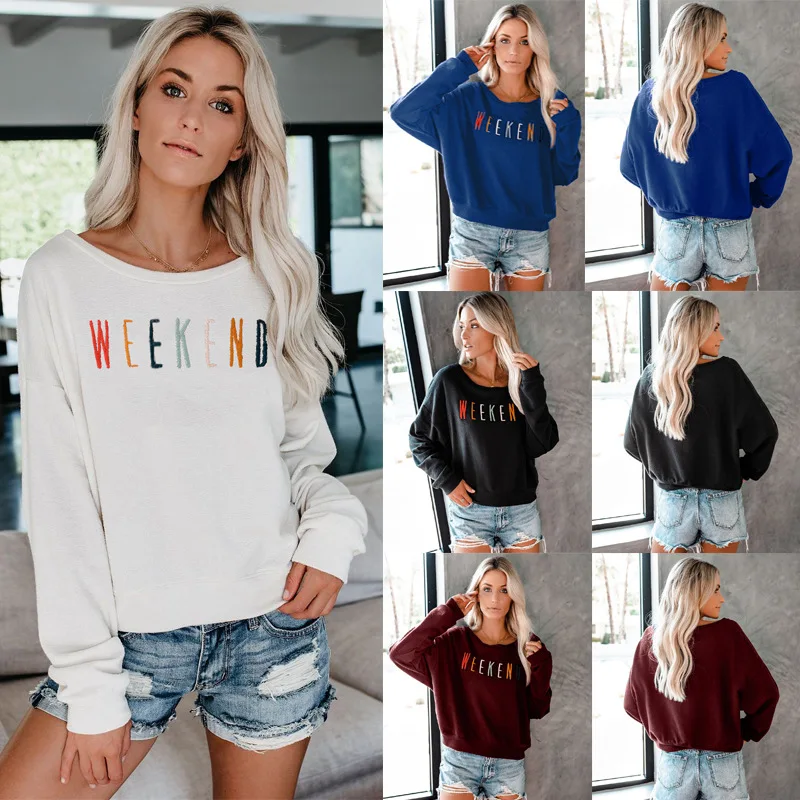 В Россию; Модный осенний пуловер с длинными рукавами и буквенным принтом для девочек; Однотонный пуловер с круглым воротником