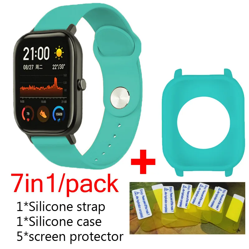 21 7в1 набор для xiaomi huami amazfit GTS ремешок силиконовый браслет для gts чехлы крышка оболочка с защитной пленкой для экрана - Цвет: 21