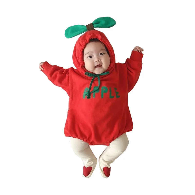 Осенне-зимний комбинезон для маленьких девочек; Bebe для маленьких мальчиков; комбинезоны с капюшоном; костюм апельсина с изображением красного яблока и банана